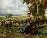 Julien Dupre Shepherdess Watching Over Her Flock